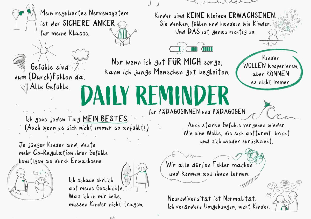 Detailaufnahme des Daily Reminder Posters mit den zentralen pädagogischen Leitsätzen
